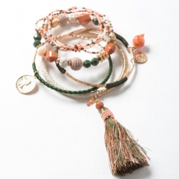 Delilah Boho Bracelet Stack Bead Charms Tassel - Picture 2 of 5